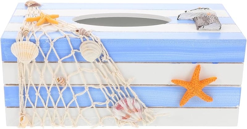 Wooden Tissue Box Cover Mediterranean Style Compact Top Opening Smooth Edges - Image 1