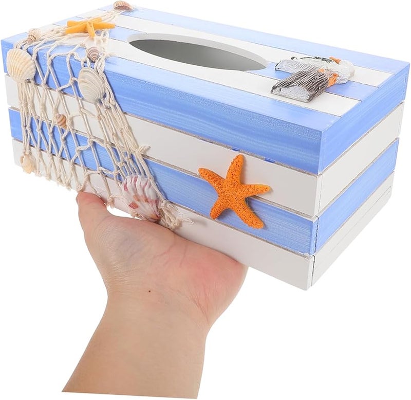 Wooden Tissue Box Cover Mediterranean Style Compact Top Opening Smooth Edges - Image 2