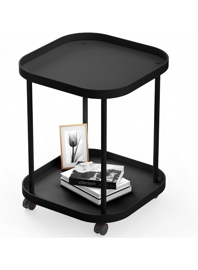 عام طاولة جانبية بعجلات، طاولة قهوة، طاولة جانبية متحركة للأريكة في غرفة المعيشة، طاولة جانبية لغرفة النوم، رف تخزين متعدد الأغراض - Image 1