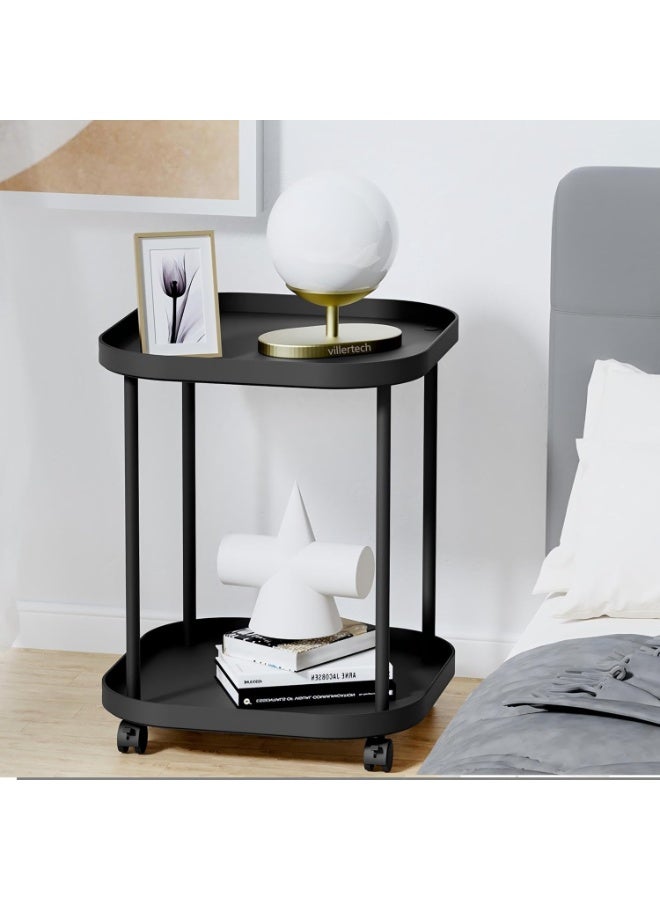 عام طاولة جانبية بعجلات، طاولة قهوة، طاولة جانبية متحركة للأريكة في غرفة المعيشة، طاولة جانبية لغرفة النوم، رف تخزين متعدد الأغراض - Image 4