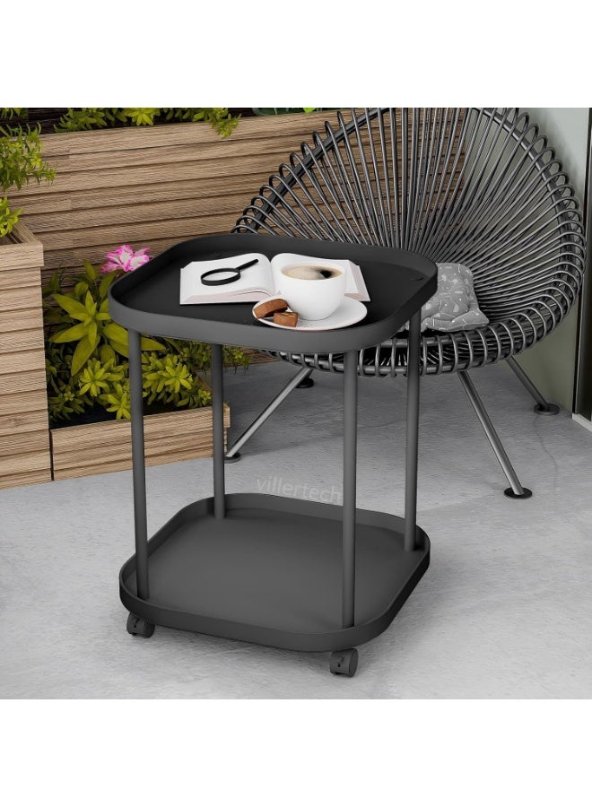 عام طاولة جانبية بعجلات، طاولة قهوة، طاولة جانبية متحركة للأريكة في غرفة المعيشة، طاولة جانبية لغرفة النوم، رف تخزين متعدد الأغراض - Image 3