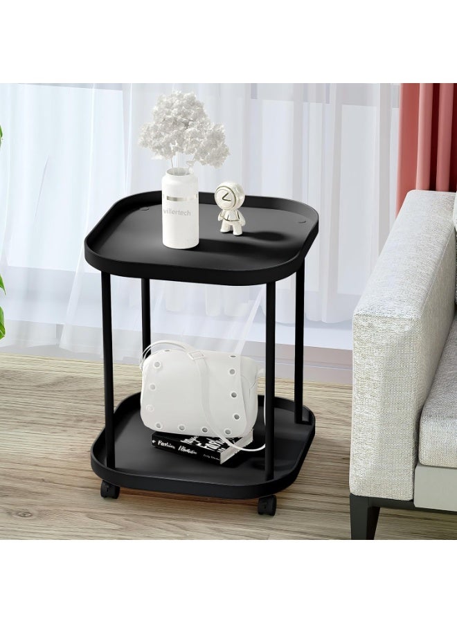 عام طاولة جانبية بعجلات، طاولة قهوة، طاولة جانبية متحركة للأريكة في غرفة المعيشة، طاولة جانبية لغرفة النوم، رف تخزين متعدد الأغراض - Image 2