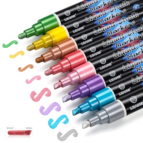 IJIANG Liquid Chalk Markers Metallic 8Colors Chalk Markers 6mm Reversible Tip for Glass Window Cars Chalkboard Whiteboard Blackboard Signs