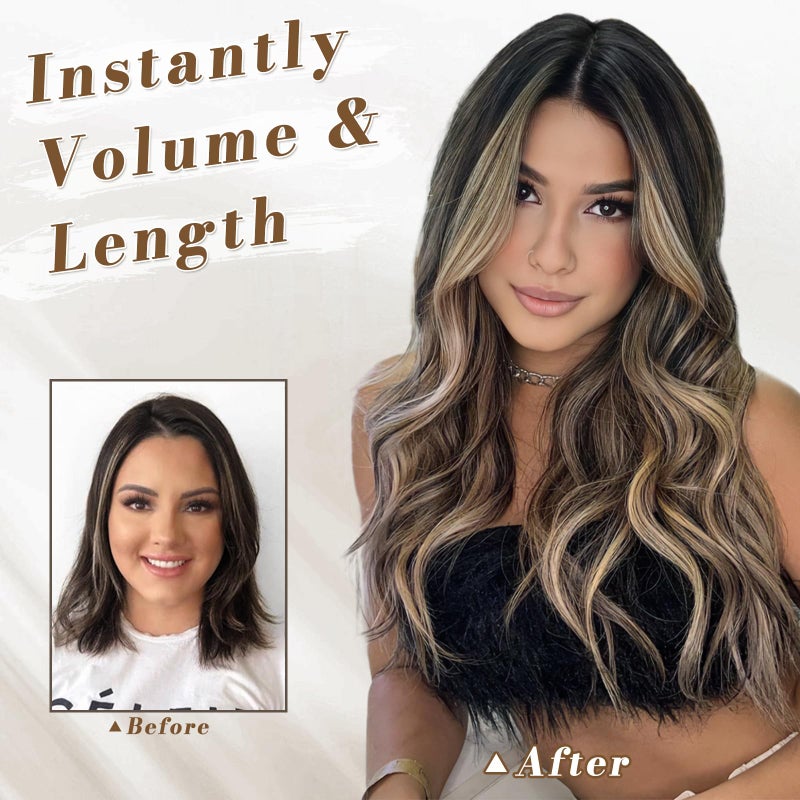 BARSDAR Black and Blonde Clip in Hair Extensions - Black Blonde Highlights Long Wavy Clip in Hair Extensions for Women - 20 Inch 5 PCS Thick Soft Synthetic Hairpieces Daily Party Halloween - Image 4