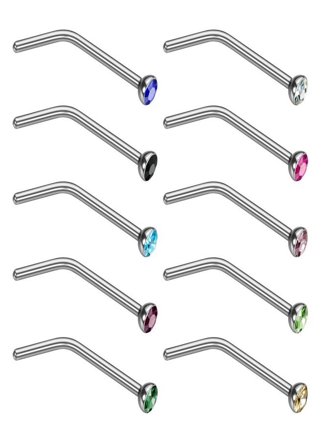 Charisma Small Nose Studs Stainless Steel Curved Nose Stud Bend L Shape Colorful Nose Ring Screw Piercing Jewelry Tiny Bone Studs for Women Men Hypoallergenic 20G (10pcs,Multi-Color, L-shape,1.8mm) - Image 1