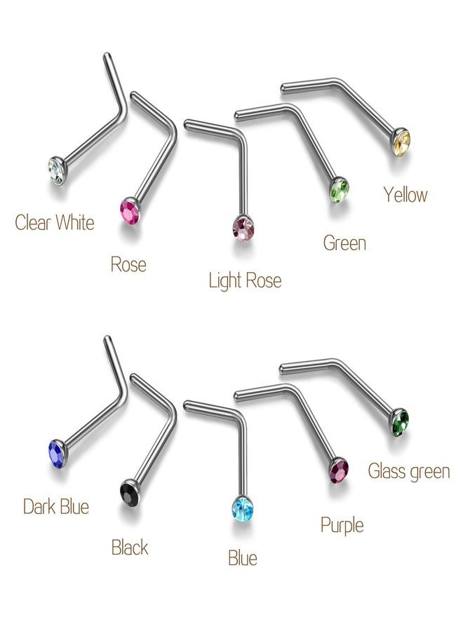 Charisma Small Nose Studs Stainless Steel Curved Nose Stud Bend L Shape Colorful Nose Ring Screw Piercing Jewelry Tiny Bone Studs for Women Men Hypoallergenic 20G (10pcs,Multi-Color, L-shape,1.8mm) - Image 2