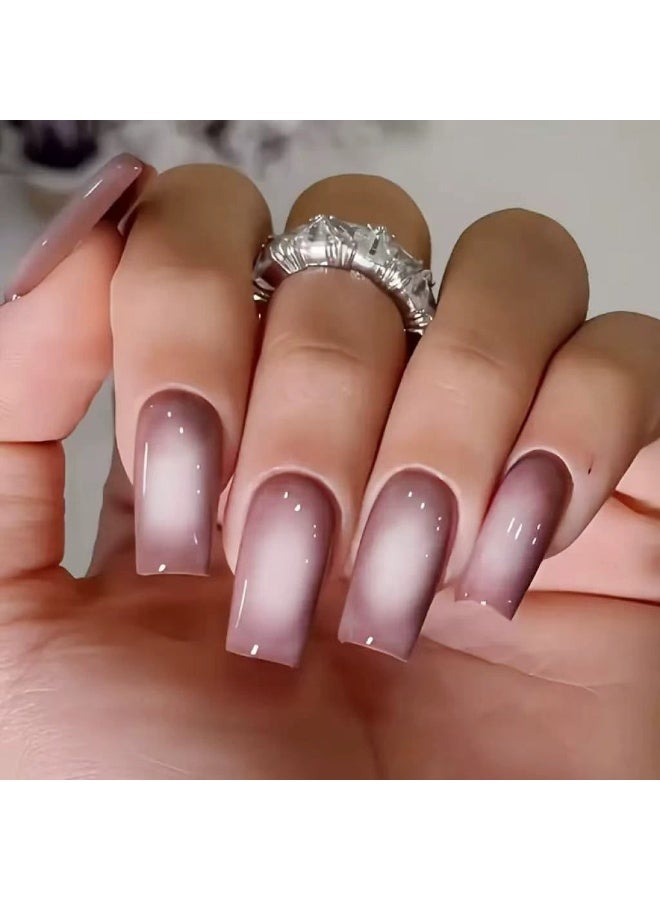 Goolsky أظافر ضغط مربعة طويلة فاخرة بتدرج أبيض لامع لأناقة بسيطة عصرية - Image 1