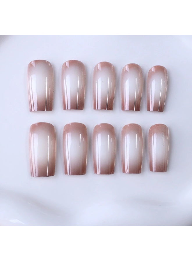 Goolsky أظافر ضغط مربعة طويلة فاخرة بتدرج أبيض لامع لأناقة بسيطة عصرية - Image 2