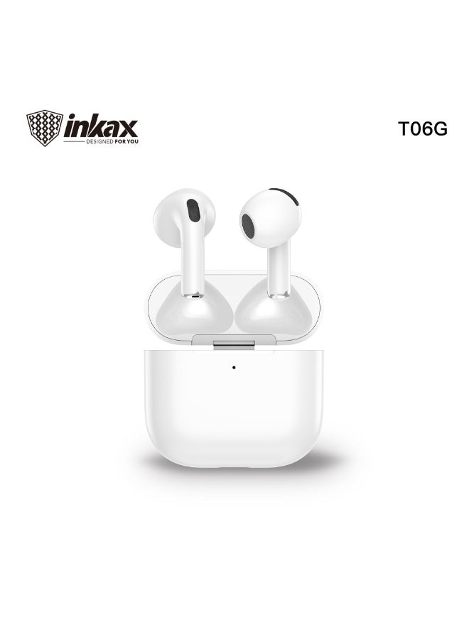 Inkax TWS T06G Wireless Earbuds with Wireless Charging Box and Touch Control, Compatible with iOS/Android, White - Image 1