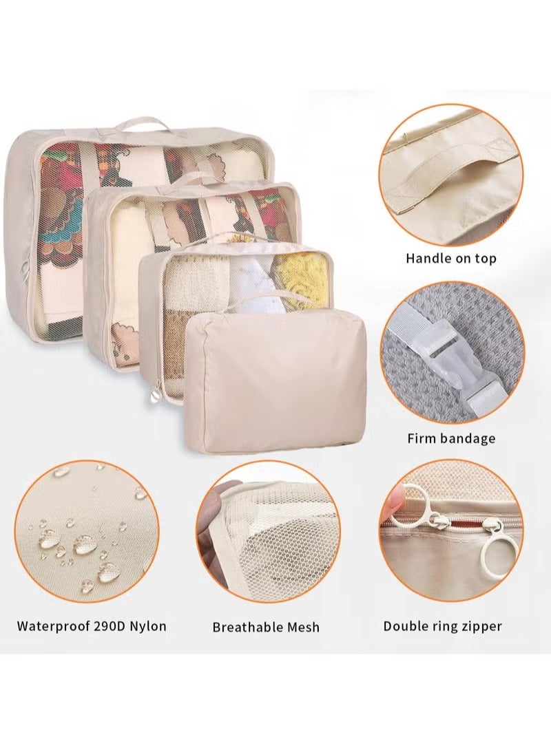 BESTPEAK 8 Pieces Travel Organizers, Storage Bag Cubes for Suitcases, Hand Luggage and Luggage Organizers (Beige)  - Image 2