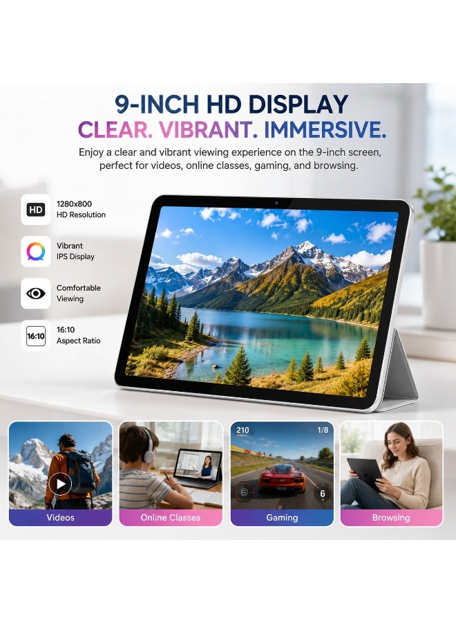 Modio TAB M190 9-Inch Tablet PC, 12GB RAM + 512GB ROM, Android 13, Dual SIM, 5000mAh Battery, 16MP Camera, WiFi, Complete Accessories – Silver - Image 2