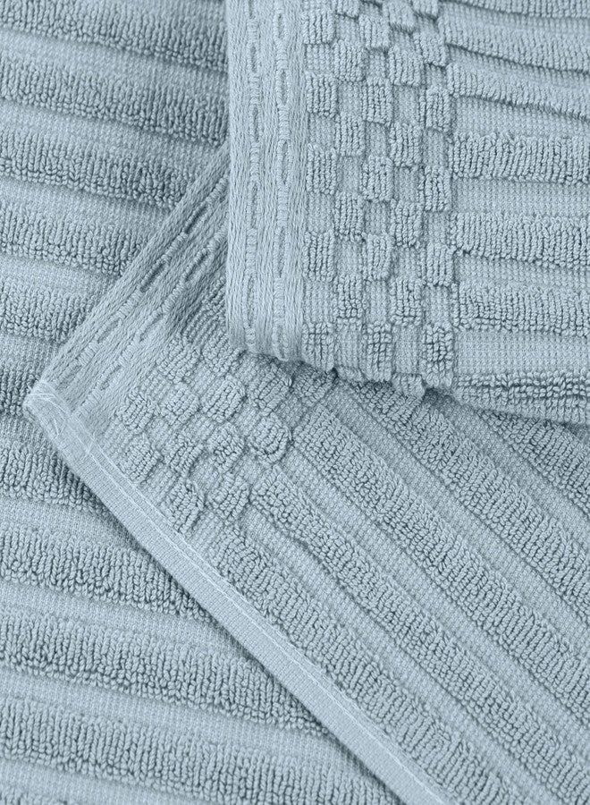 سوبيريور طقم مناشف يد قطنية مكون من 4 قطع، سادة ومضلعة، مقاس 16 × 28 بوصة، لون أزرق رمادي من سوبيريور - Image 3