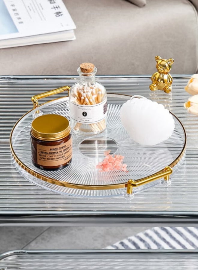 SHABILI Round Acrylic Serving Tray，Dresser Jewelry Ring Dish Tank Storage Kitchen Countertop Organizer Plate Holder for Perfume Towel Bathroom Accessories, Coffee Table Tray for Living Room, Bathroom,1 Pack  - Image 2