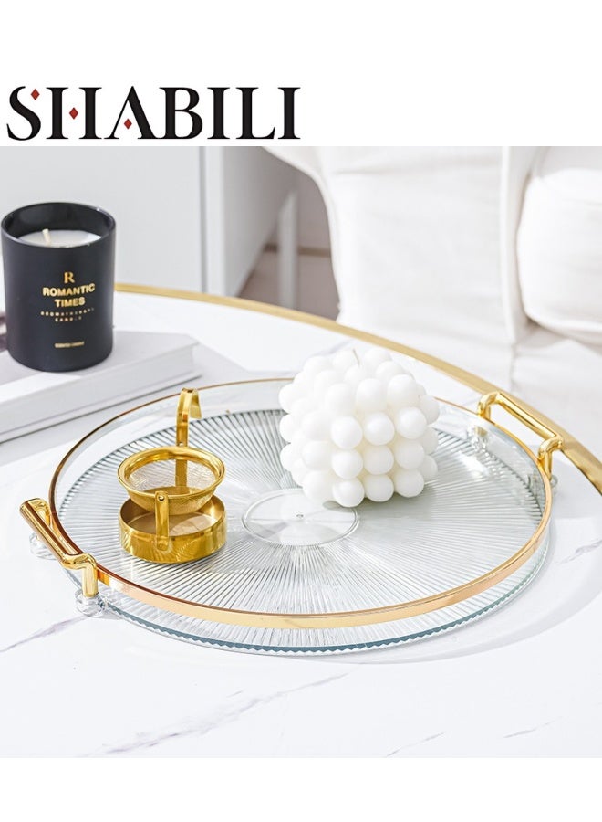 SHABILI Round Acrylic Serving Tray，Dresser Jewelry Ring Dish Tank Storage Kitchen Countertop Organizer Plate Holder for Perfume Towel Bathroom Accessories, Coffee Table Tray for Living Room, Bathroom,1 Pack  - Image 1