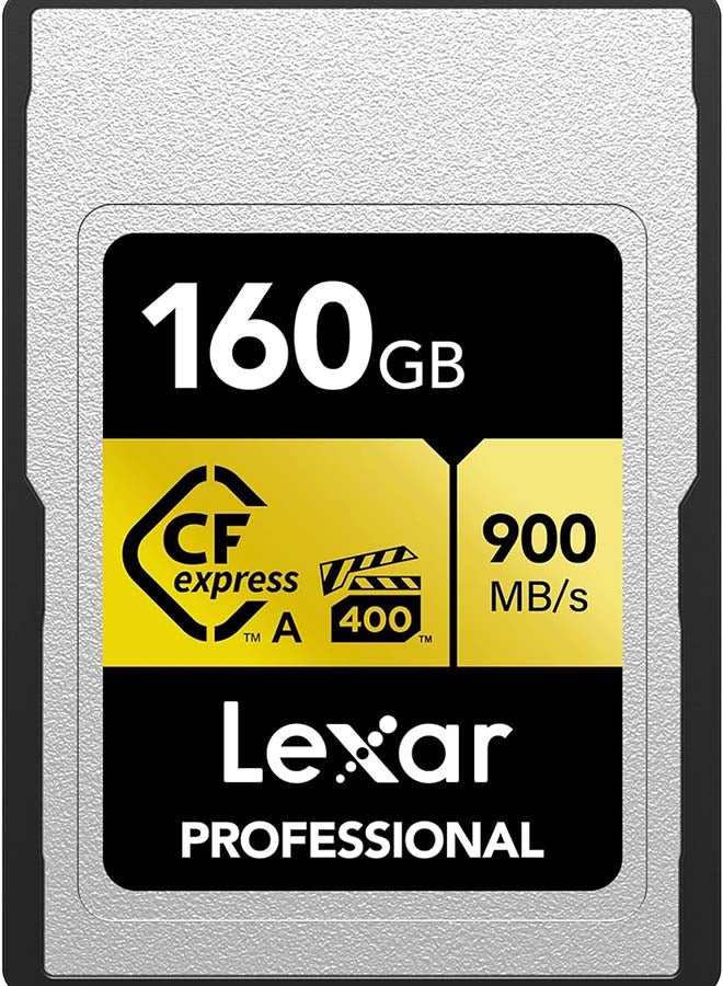 ليكسار بطاقة ذاكرة احترافية من سلسلة CFexpress Type A Gold بسعة 160 جيجابايت، سرعة قراءة تصل إلى 900 ميجابايت/ثانية، فيديو بجودة سينمائية 8K، تصنيف VPG 400 (LCAGOLD160G-RNENG) - Image 1