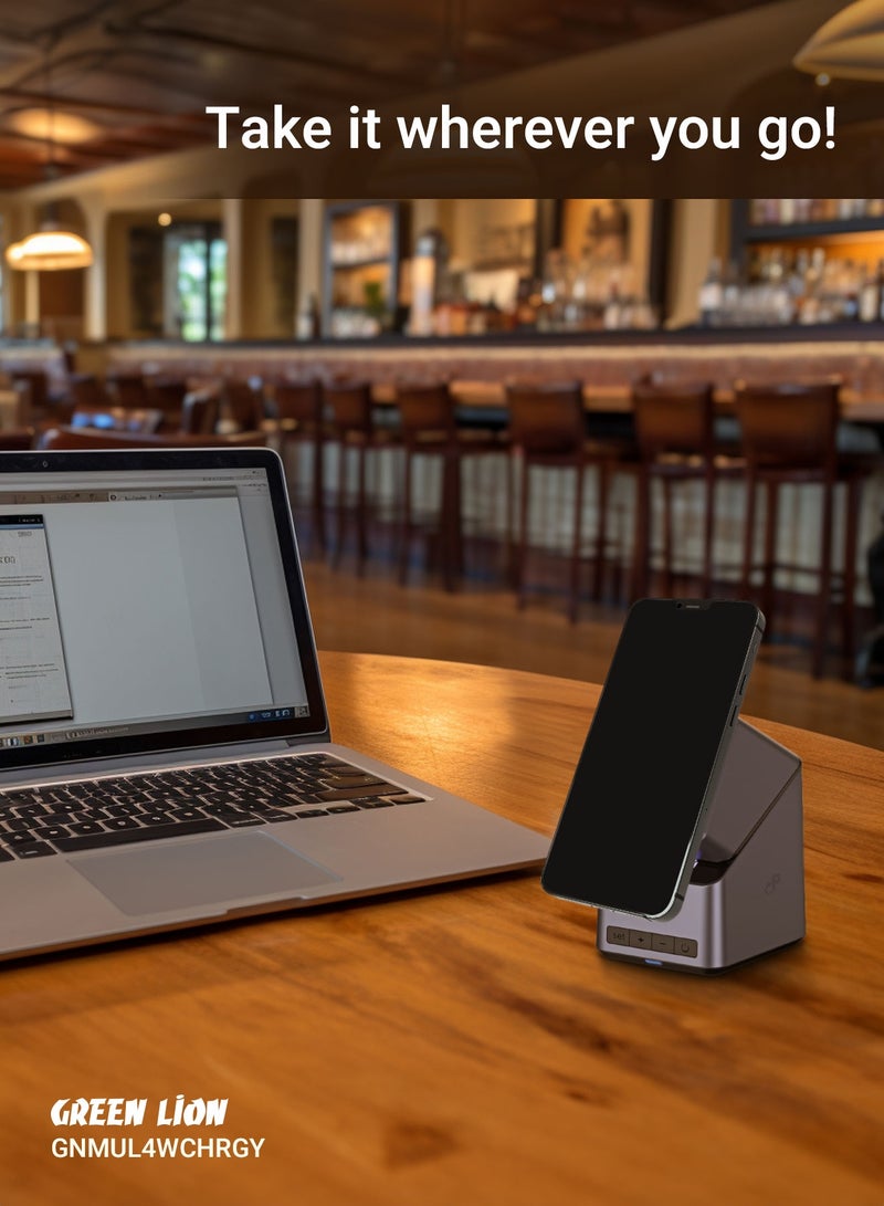 GREEN LION Multi Device 4 Wireless Charger with Digital Clock and 180° Auto Rotation / 15W Wireless Charger / Phone, Watch & Buds / Adjustable Angle View / Fast Charger - Grey - Image 3