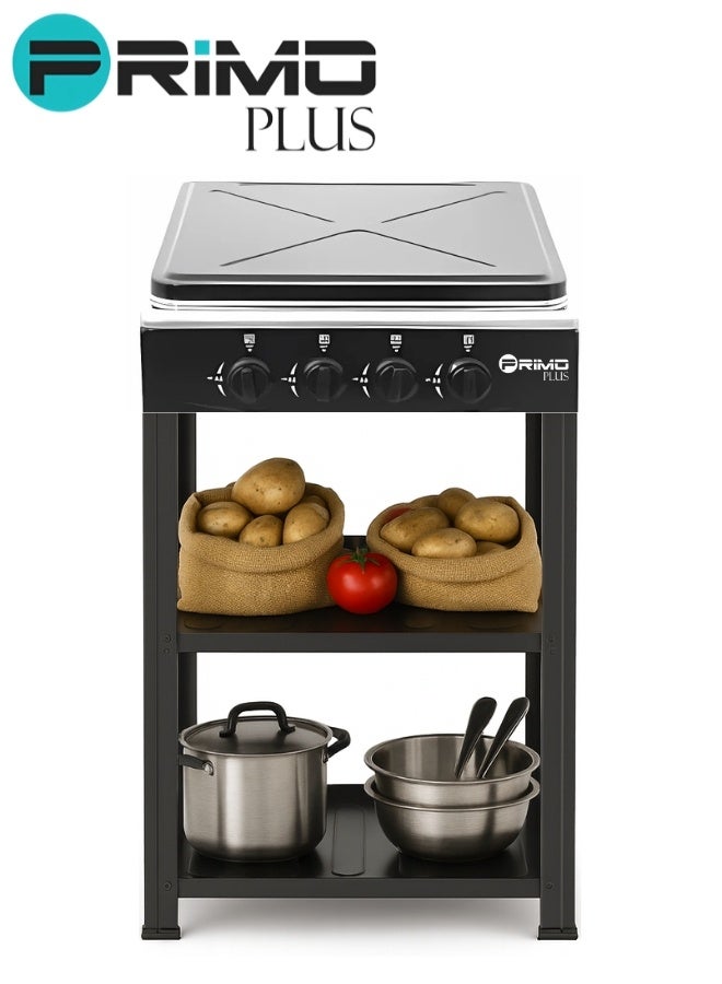 بريمو بلس موقد غاز 4 شعلات من بريمو بلس موديل PR619 – جسم معدني كامل مطلي بالمينا البورسلين، غطاء معدني مقاوم للغبار، رفوف مطلية بالمينا، شبكة معدنية، إشعال يدوي، لهب قابل للتعديل، تصميم متين بلهب فعال ومناسب للاستخدام المنزلي والمخيمات - Image 3