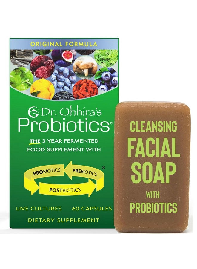 essential formulas Dr. Ohhira's Probiotics Original Formula 60 Capsules with Bonus Beauty Bar Soap Travel Size 20g - No Refrigeration Supplement for Women and Men, 13 Probiotic Strains - Image 1