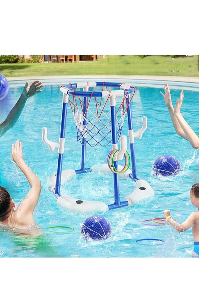 Topyich Pool Toys Set, Floating Basketball Hoop & Inflatable Pool Ring Toss with 4 Balls and Pump, Swimming Toys, Water Sport Fun Floats Accessories(Blue)  - Image 1