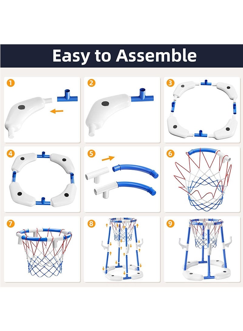 Topyich 17PCS Pool Toys Set, Floating Basketball Hoop & Inflatable Pool Ring Toss with 4 Balls and Pump, Swimming Toys, Water Sport Fun Floats Accessories(Blue) - Image 3