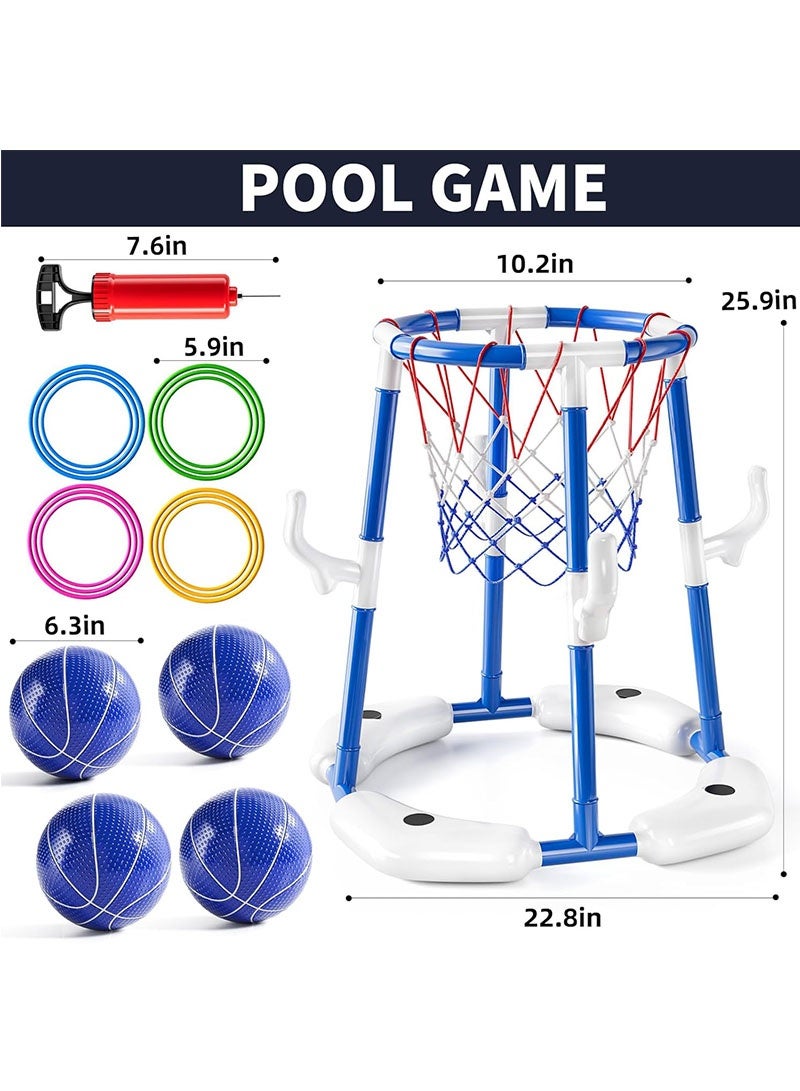 Topyich 17PCS Pool Toys Set, Floating Basketball Hoop & Inflatable Pool Ring Toss with 4 Balls and Pump, Swimming Toys, Water Sport Fun Floats Accessories(Blue) - Image 2