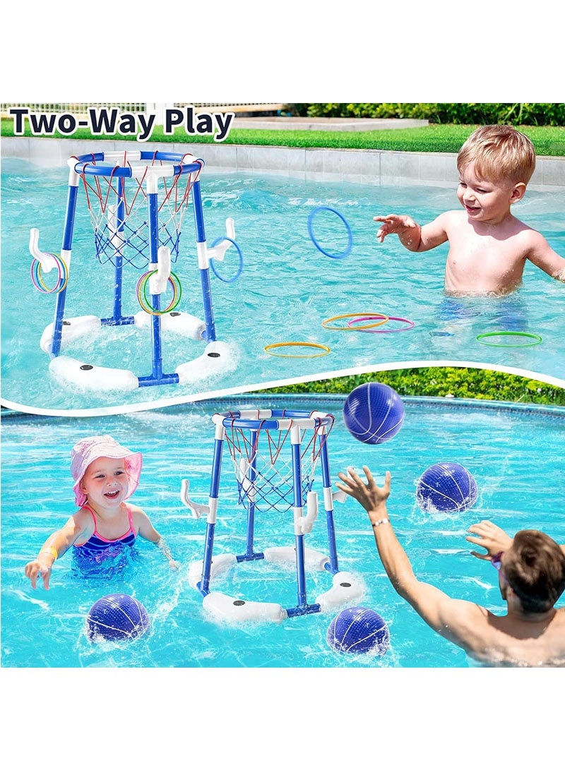 Topyich 17PCS Pool Toys Set, Floating Basketball Hoop & Inflatable Pool Ring Toss with 4 Balls and Pump, Swimming Toys, Water Sport Fun Floats Accessories(Blue) - Image 5