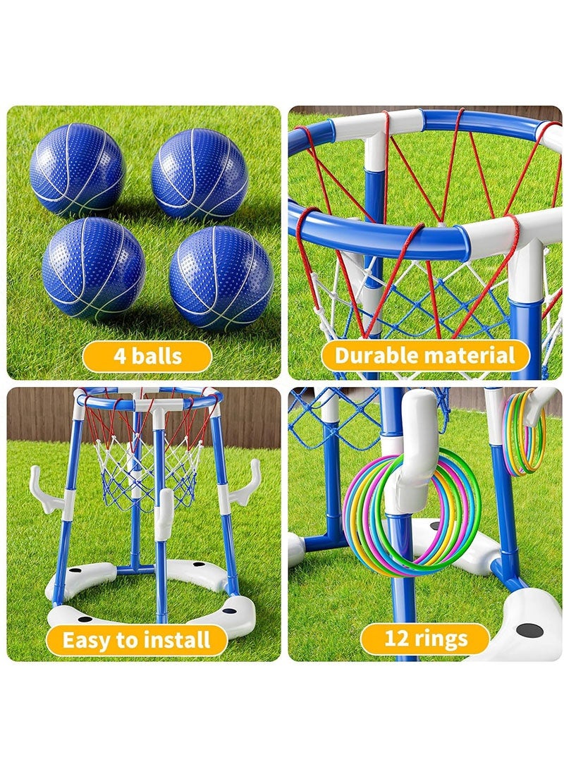 Topyich 17PCS Pool Toys Set, Floating Basketball Hoop & Inflatable Pool Ring Toss with 4 Balls and Pump, Swimming Toys, Water Sport Fun Floats Accessories(Blue) - Image 4