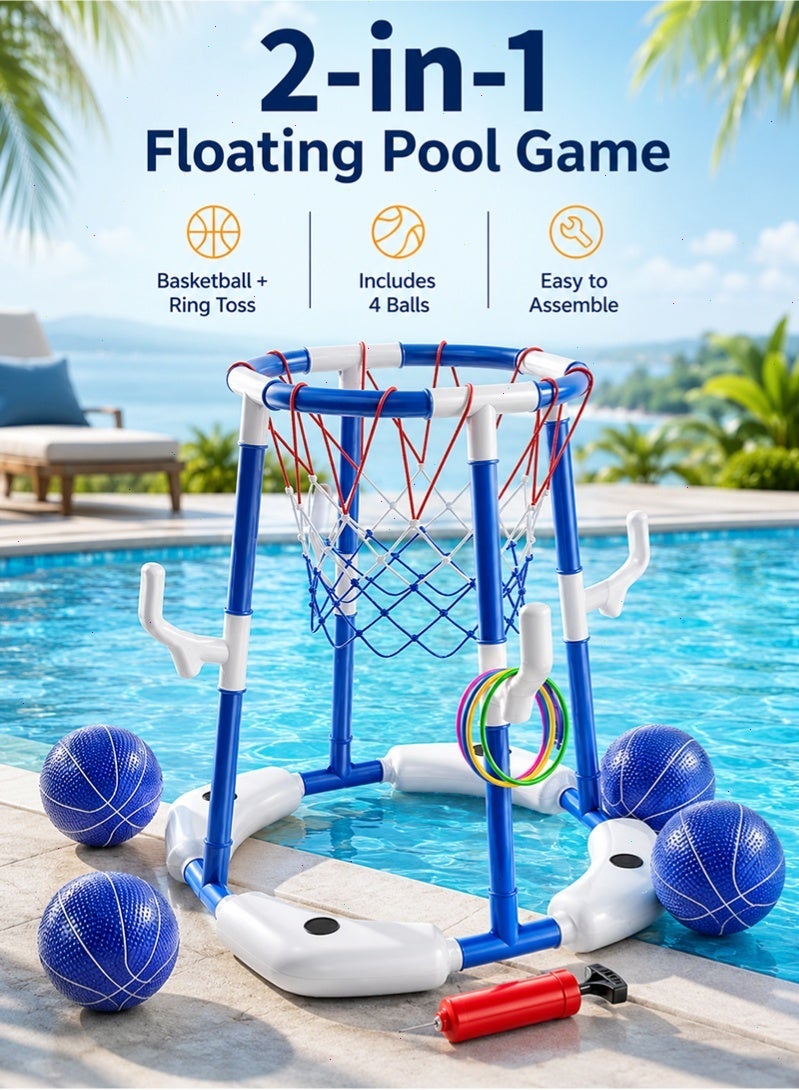 Topyich 17PCS Pool Toys Set, Floating Basketball Hoop & Inflatable Pool Ring Toss with 4 Balls and Pump, Swimming Toys, Water Sport Fun Floats Accessories(Blue) - Image 1