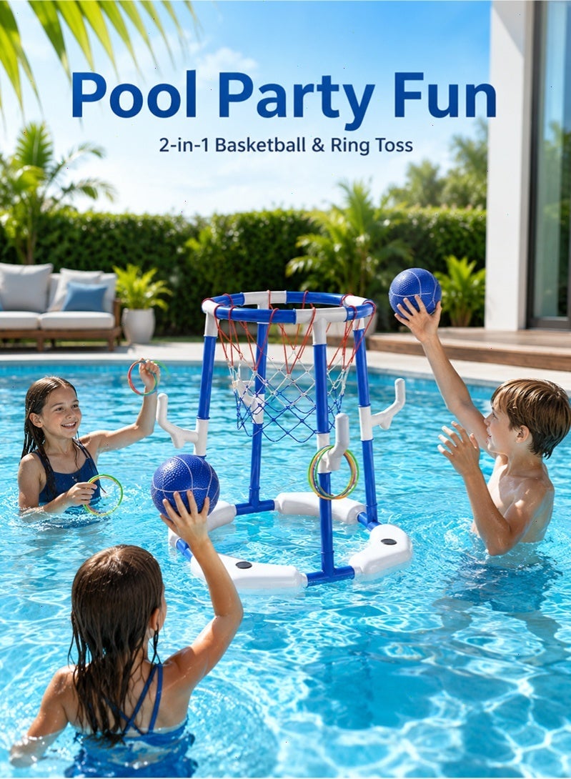 Topyich 17PCS Pool Toys Set, Floating Basketball Hoop & Inflatable Pool Ring Toss with 4 Balls and Pump, Swimming Toys, Water Sport Fun Floats Accessories(Blue) - Image 5