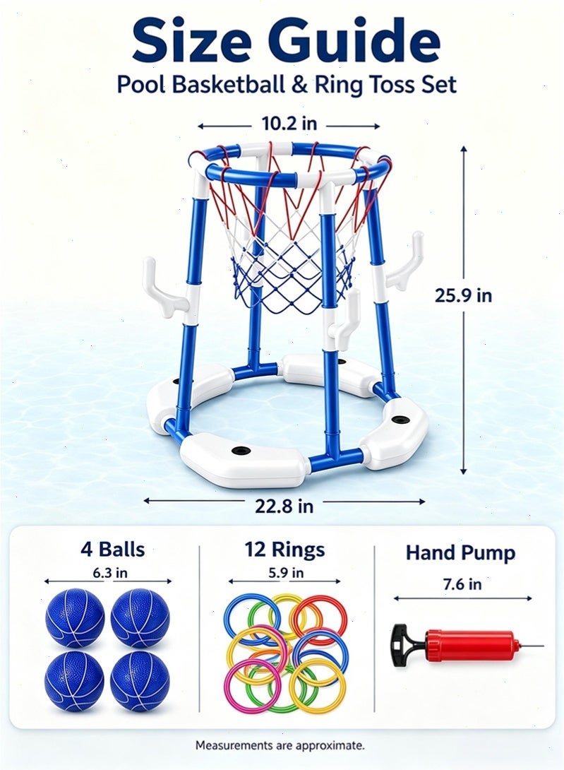 Topyich 17PCS Pool Toys Set, Floating Basketball Hoop & Inflatable Pool Ring Toss with 4 Balls and Pump, Swimming Toys, Water Sport Fun Floats Accessories(Blue) - Image 2