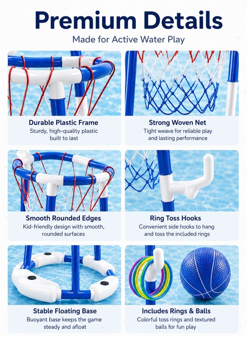 Topyich 17PCS Pool Toys Set, Floating Basketball Hoop & Inflatable Pool Ring Toss with 4 Balls and Pump, Swimming Toys, Water Sport Fun Floats Accessories(Blue) - Image 4