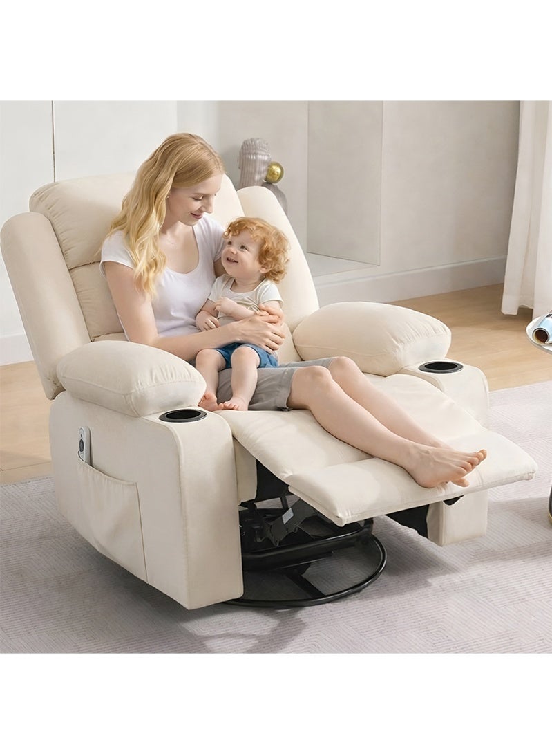 M-Smart Swivel Recliner Chair for Living Room - Ergonomic Rocking Chair with Dual Cup Holder & Side Pocket for Long Seating, Reading, Watching TV and Napping, 100x86x89cm - Beige - Image 5