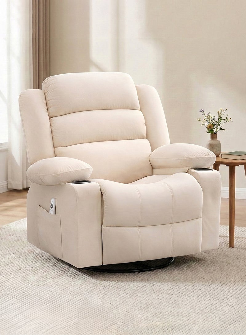 M-Smart Swivel Recliner Chair for Living Room - Ergonomic Rocking Chair with Dual Cup Holder & Side Pocket for Long Seating, Reading, Watching TV and Napping, 100x86x89cm - Beige - Image 1