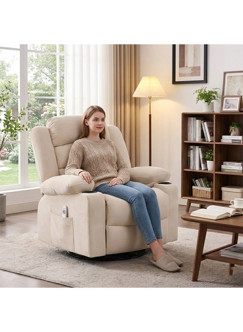 M-Smart Swivel Recliner Chair for Living Room - Ergonomic Rocking Chair with Dual Cup Holder & Side Pocket for Long Seating, Reading, Watching TV and Napping, 100x86x89cm - Beige - Image 4