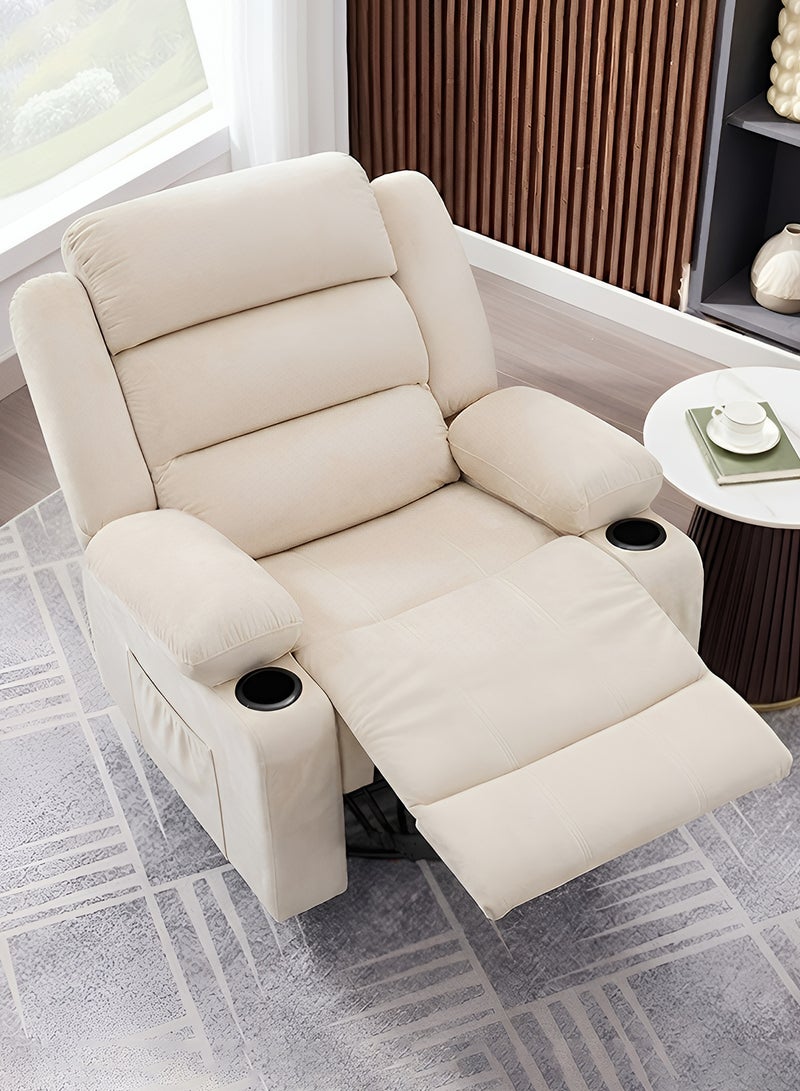 M-Smart Swivel Recliner Chair for Living Room - Ergonomic Rocking Chair with Dual Cup Holder & Side Pocket for Long Seating, Reading, Watching TV and Napping, 100x86x89cm - Beige - Image 2