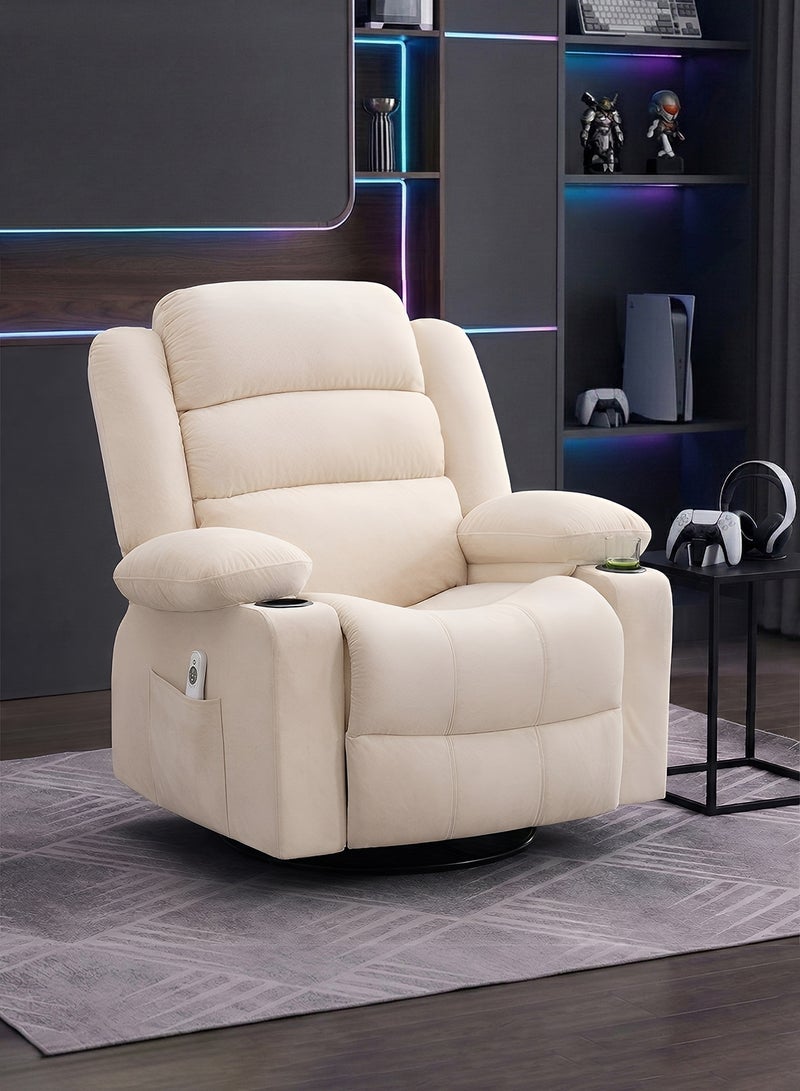 M-Smart Swivel Recliner Chair for Living Room - Ergonomic Rocking Chair with Dual Cup Holder & Side Pocket for Long Seating, Reading, Watching TV and Napping, 100x86x89cm - Beige - Image 3
