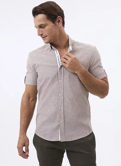 فيليكس هاردي Linen Blended Striped Short Sleeve Shirt for Men
