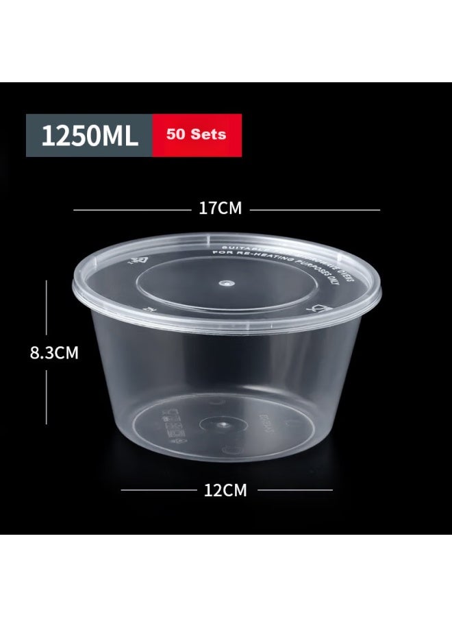 Temeiju Disposable Round Transparent Plastic Lunch Boxes, Thickened With Lids, Takeout Containers, Tableware, 50 Sets, 1250 Model - Image 2