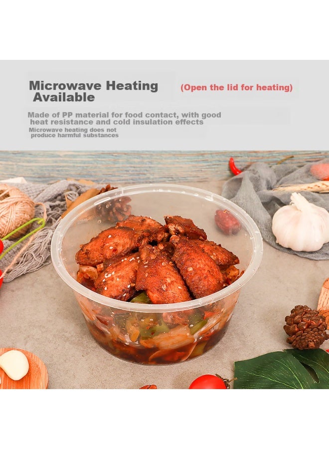 Temeiju Disposable Round Transparent Plastic Lunch Boxes, Thickened With Lids, Takeout Containers, Tableware, 50 Sets, 1250 Model - Image 4