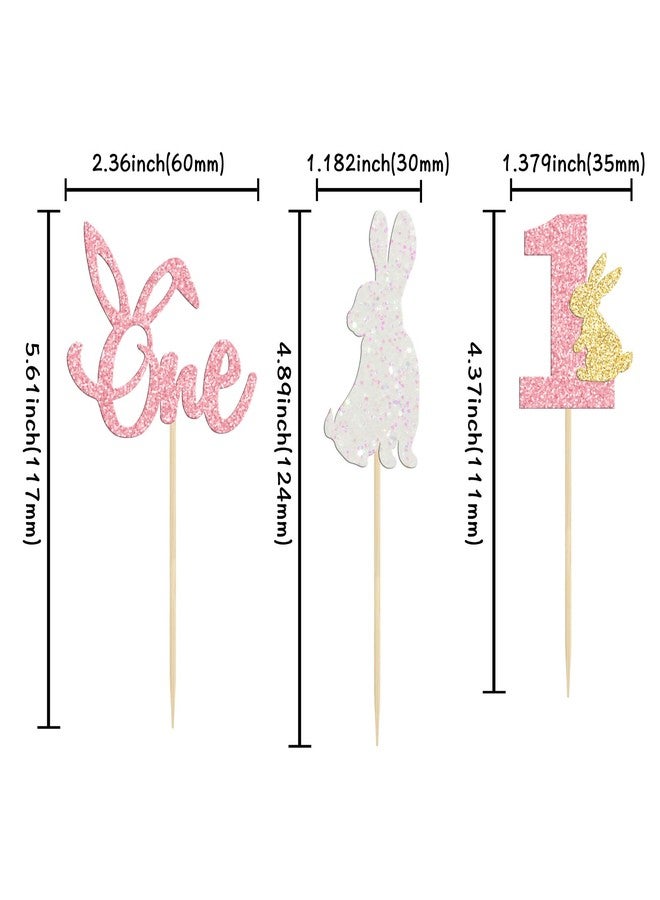 Ephlyn 24Pcs Easter Bunny One Cupcake Toppers Some Bunny is One Birthday Decorations Pink Glitter Easter Cake Decorations Bunny Easter Theme Girl Spring Theme First Birthday Party Decorations - Image 2