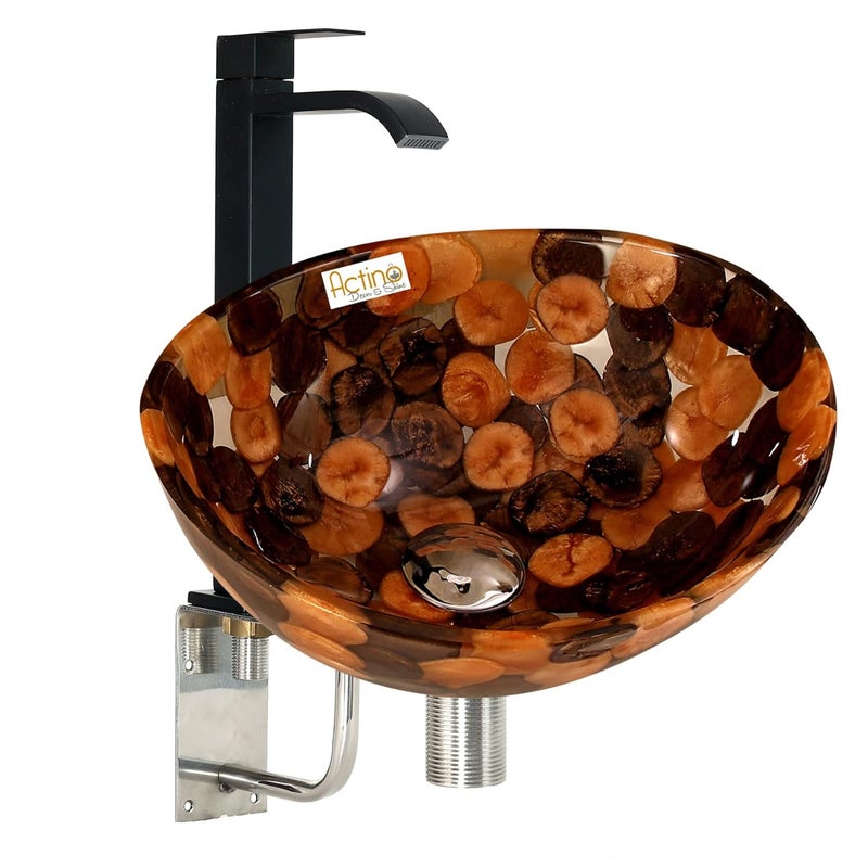 ACTINO DECOR & SHINE ACTINO DECOR SHINE Resin Oval Designer Wash Basin Countertop Tabletop For Living Room Hotel Lobby Bathroom Basins Living RoomVesselSinkWash Basin Gold Brown 12 x 17 Inch - Image 1