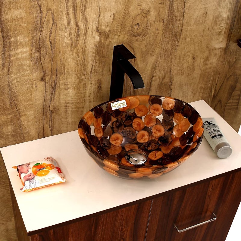 ACTINO DECOR & SHINE ACTINO DECOR SHINE Resin Oval Designer Wash Basin Countertop Tabletop For Living Room Hotel Lobby Bathroom Basins Living RoomVesselSinkWash Basin Gold Brown 12 x 17 Inch - Image 3