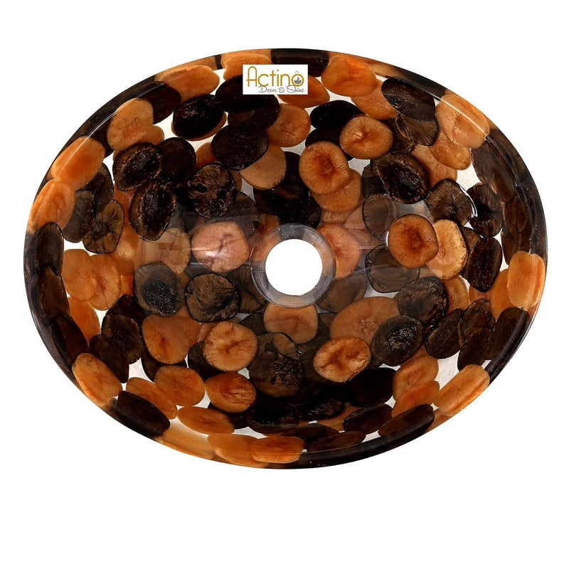 ACTINO DECOR & SHINE ACTINO DECOR SHINE Resin Oval Designer Wash Basin Countertop Tabletop For Living Room Hotel Lobby Bathroom Basins Living RoomVesselSinkWash Basin Gold Brown 12 x 17 Inch - Image 5