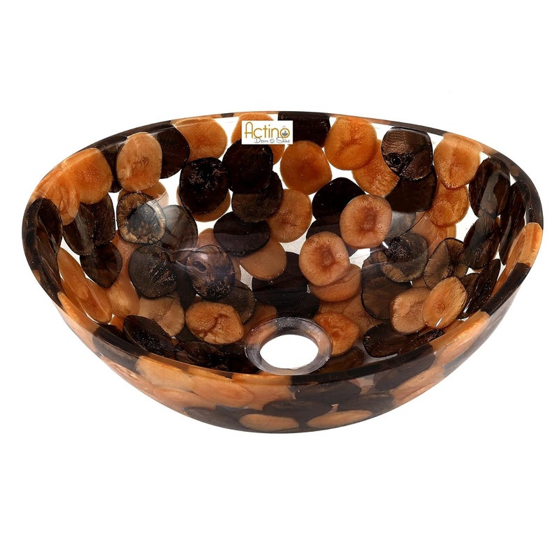 ACTINO DECOR & SHINE ACTINO DECOR SHINE Resin Oval Designer Wash Basin Countertop Tabletop For Living Room Hotel Lobby Bathroom Basins Living RoomVesselSinkWash Basin Gold Brown 12 x 17 Inch - Image 4