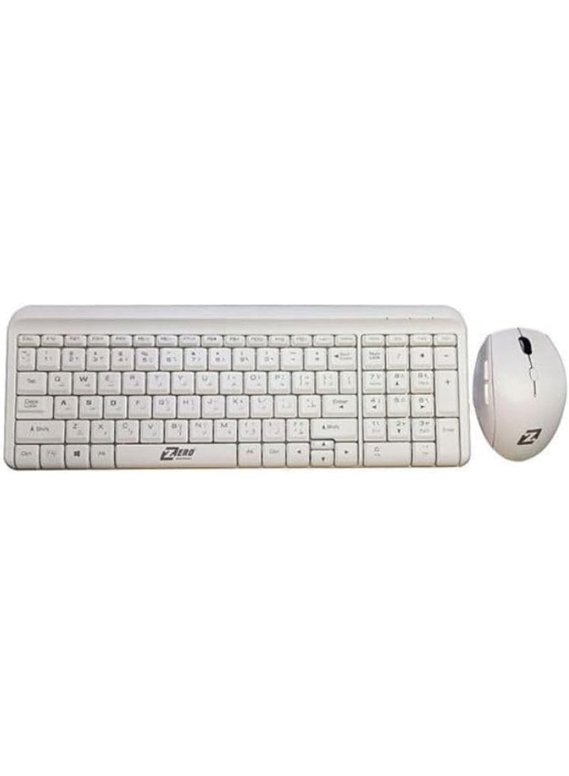 Zero KEYBOARD + MOUSE ZERO WIRELESS COMBO ENGLISH & ARABIC Model - ZR-8608 White - Image 1