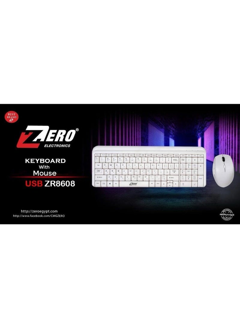 Zero KEYBOARD + MOUSE ZERO WIRELESS COMBO ENGLISH & ARABIC Model - ZR-8608 White - Image 2