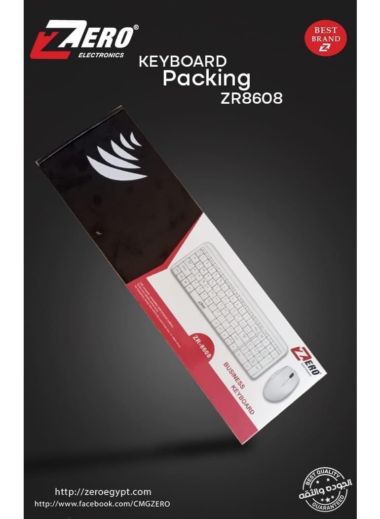 Zero KEYBOARD + MOUSE ZERO WIRELESS COMBO ENGLISH & ARABIC Model - ZR-8608 White - Image 3