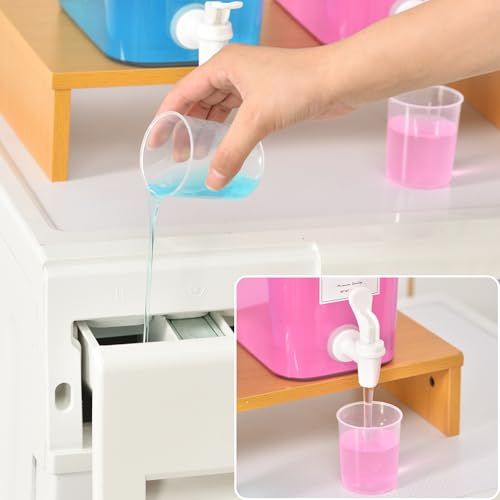 RoleDes Liquid Laundry Detergent Dispenser Set with Shelf and Bamboo Lids for Laundry Room Organization and Storage - 2 Pack 96 oz Laundry Containers for Laundry Soap, Fabric Softener - Image 2