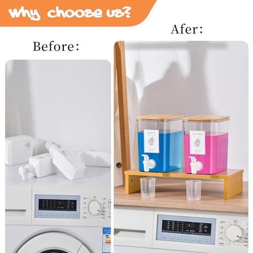 RoleDes Liquid Laundry Detergent Dispenser Set with Shelf and Bamboo Lids for Laundry Room Organization and Storage - 2 Pack 96 oz Laundry Containers for Laundry Soap, Fabric Softener - Image 3