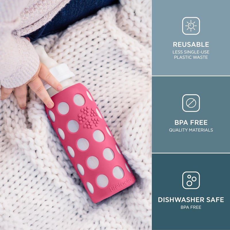 lifefactory زجاجة رضّاعة للأطفال سعة 9 أونصات من لايف فاكتوري مع حلمة من المرحلة 2 وغطاء سيليكون واقي بلون التوت - Image 2